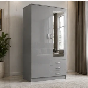 Space-Saving 2-Door Mirrored Wardrobe – Stylish Clothes Storage Cabinet