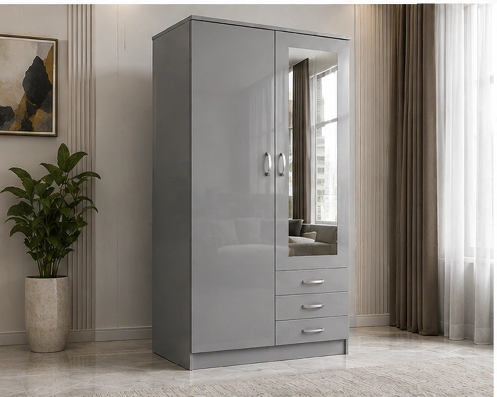 Space-Saving 2-Door Mirrored Wardrobe – Stylish Clothes Storage Cabinet