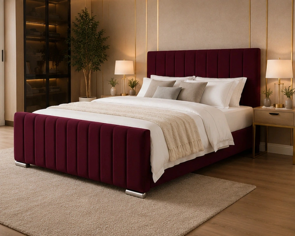 Premium Red Super King Bed with Mattress – Contemporary Upholstered Design