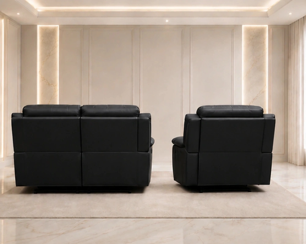 Roma Black Recliner Sofa Set 2 + 1 Seater - Comfortable Reclining Sofa for Living Room - Image 4