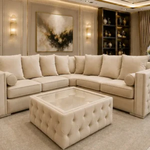 Elegant 5 Seater Beige Corner Sofa - Premium Living Room Sofa