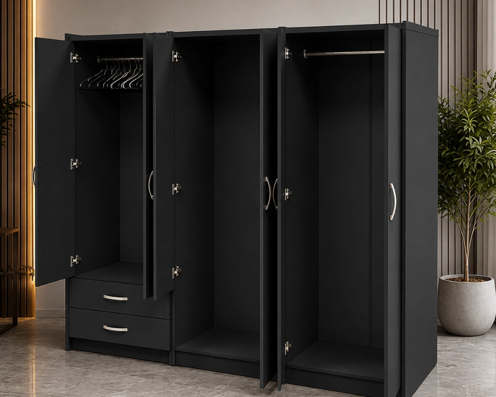 Modern 6 Door Wardrobe with 2 Bottom Drawers Large Clothes Storage - Image 5