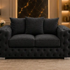 Luxury Charcoal 2 Seater Sofa – Elegant Deep Buttoned Design
