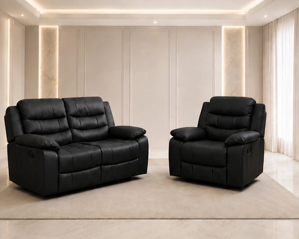 Roma Black Recliner Sofa Set 2 + 1 Seater - Comfortable Reclining Sofa for Living Room - Image 2