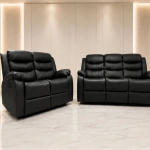 Modern Black Leather Recliner Sofa Set – Stylish & Comfortable Living Room Furniture