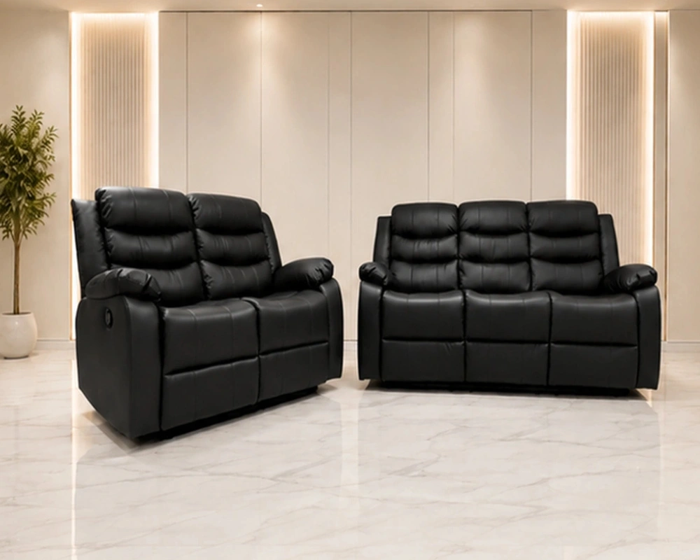 Modern Black Leather Recliner Sofa Set – Stylish & Comfortable Living Room Furniture