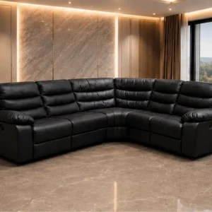 Roma Black Leather Recliner Corner Sofa – 5 Seater Luxury Sofa for Modern Homes