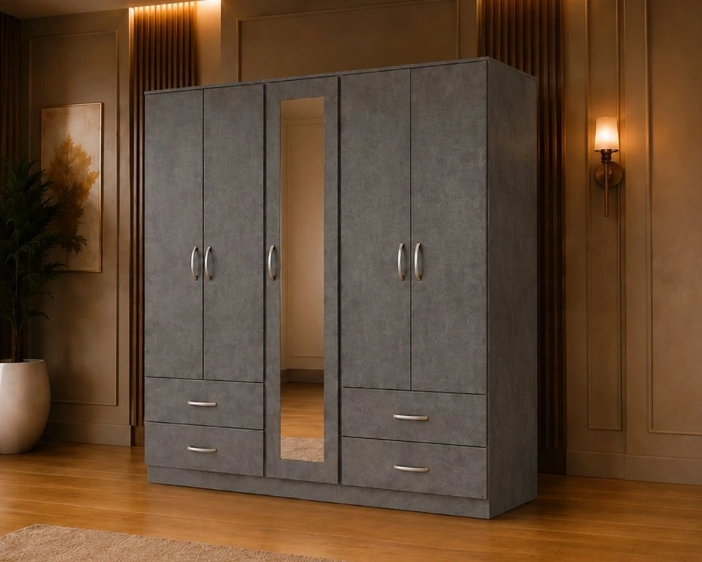 5 Door Wardrobe with Mirror & 4 Drawers – Modern Storage Wardrobe - Image 2