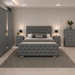 Designer Bedroom Furniture Set With Five Door Wardrobe With One Mirror - Chest of Five Drawers With Two Bed Side Table