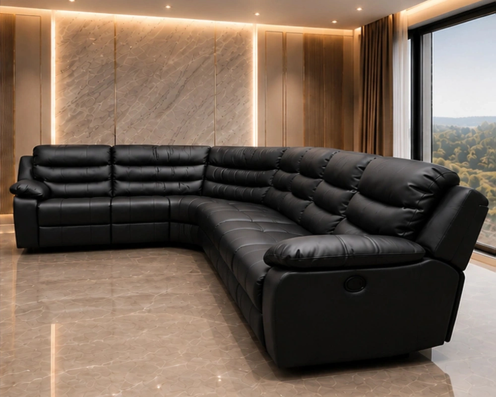 Roma Black Leather Recliner Corner Sofa – 5 Seater Luxury Sofa for Modern Homes - Image 2
