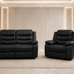 Roma Black Recliner Sofa Set 2 + 1 Seater - Comfortable Reclining Sofa for Living Room