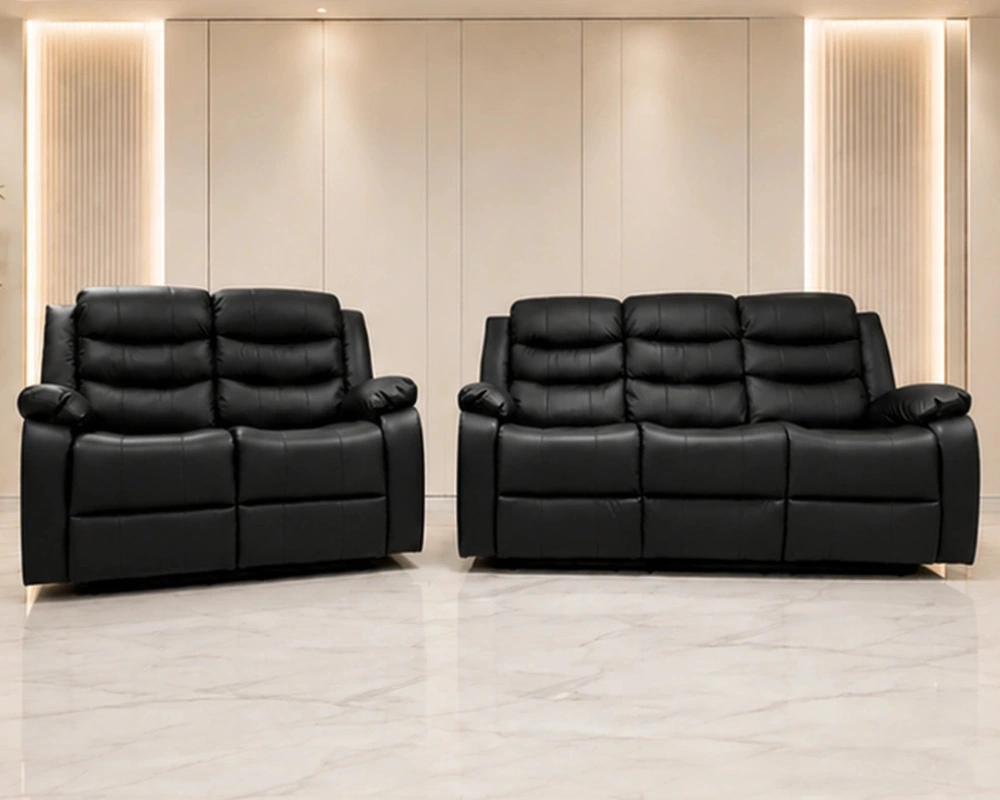 Modern Black Leather Recliner Sofa Set – Stylish & Comfortable Living Room Furniture - Image 2
