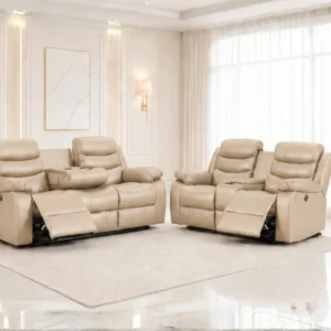 Beige Roma Recliner Sofa Set 3+2 – Luxury Leather Living Room Suite