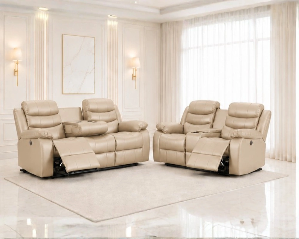 Beige Roma Recliner Sofa Set 3+2 – Luxury Leather Living Room Suite