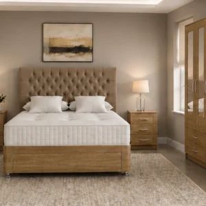 Luxury Double Bed Suite - Three Door Wardrobe With Two Full Length Mirrors And Two Bottom Drawers - Chest of Five Drawers - Two Bedside Tables