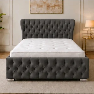 Charcoal Double Oxford Bed with Mattress – 4ft 6in Premium Upholstered Design