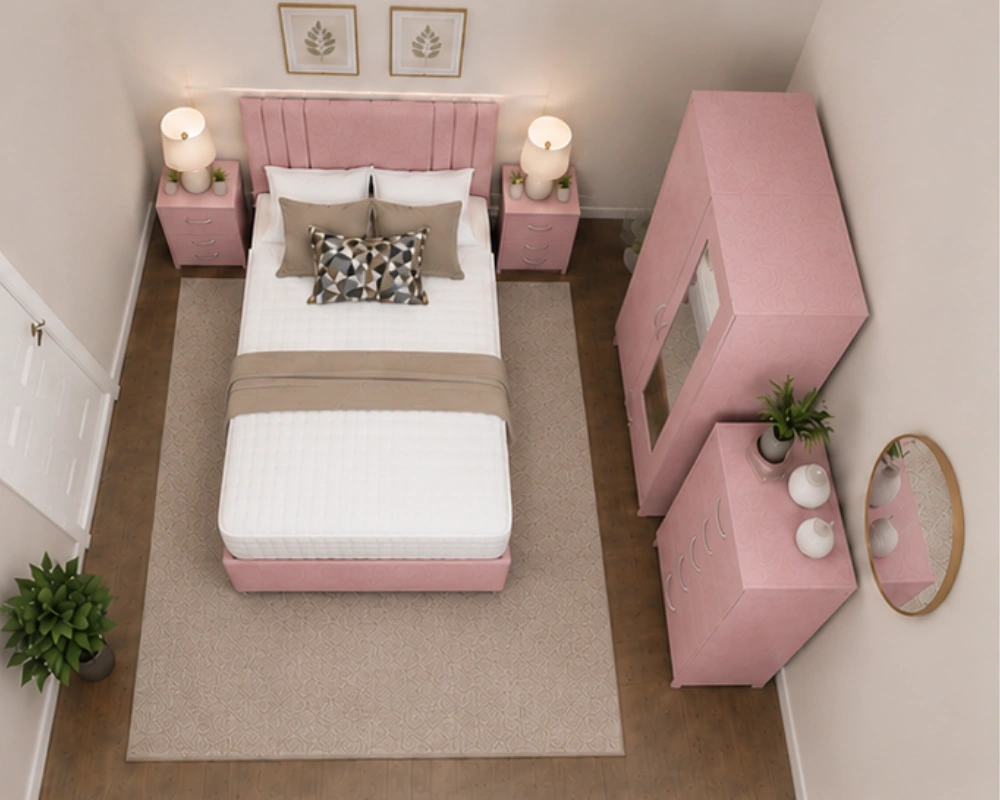 Complete Bedroom Set - King Bed - 2 Door Mirror Wardrobe - Five Drawer Chest - Bedside Table Pair - Image 4