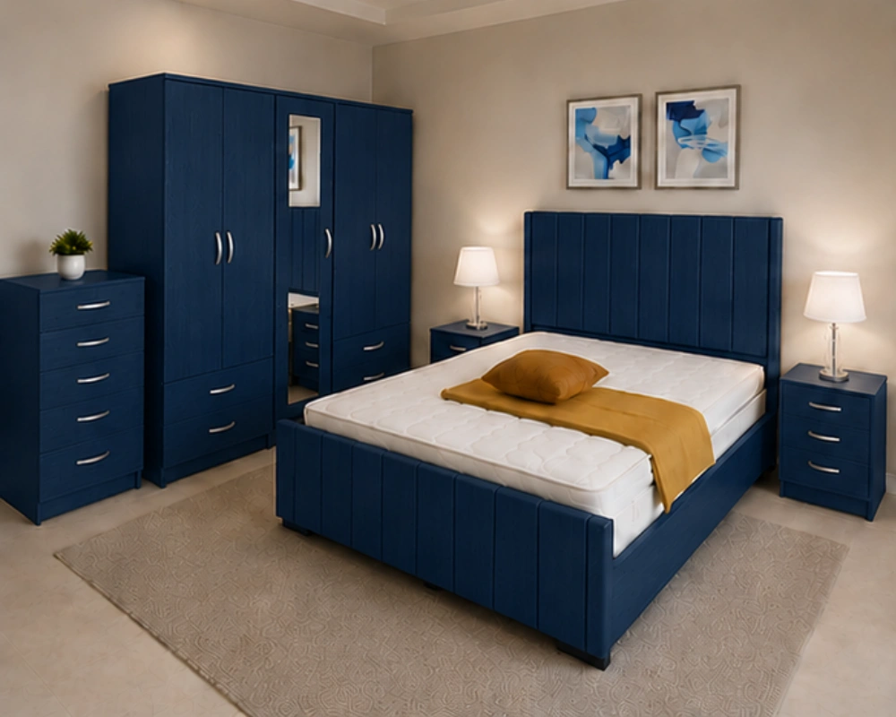 Complete Bedroom Furniture Set | Double Bed, Four Door Wardrobe With Four Drawer - Chest of Five Drawers With Two Bed Side Table - Image 2