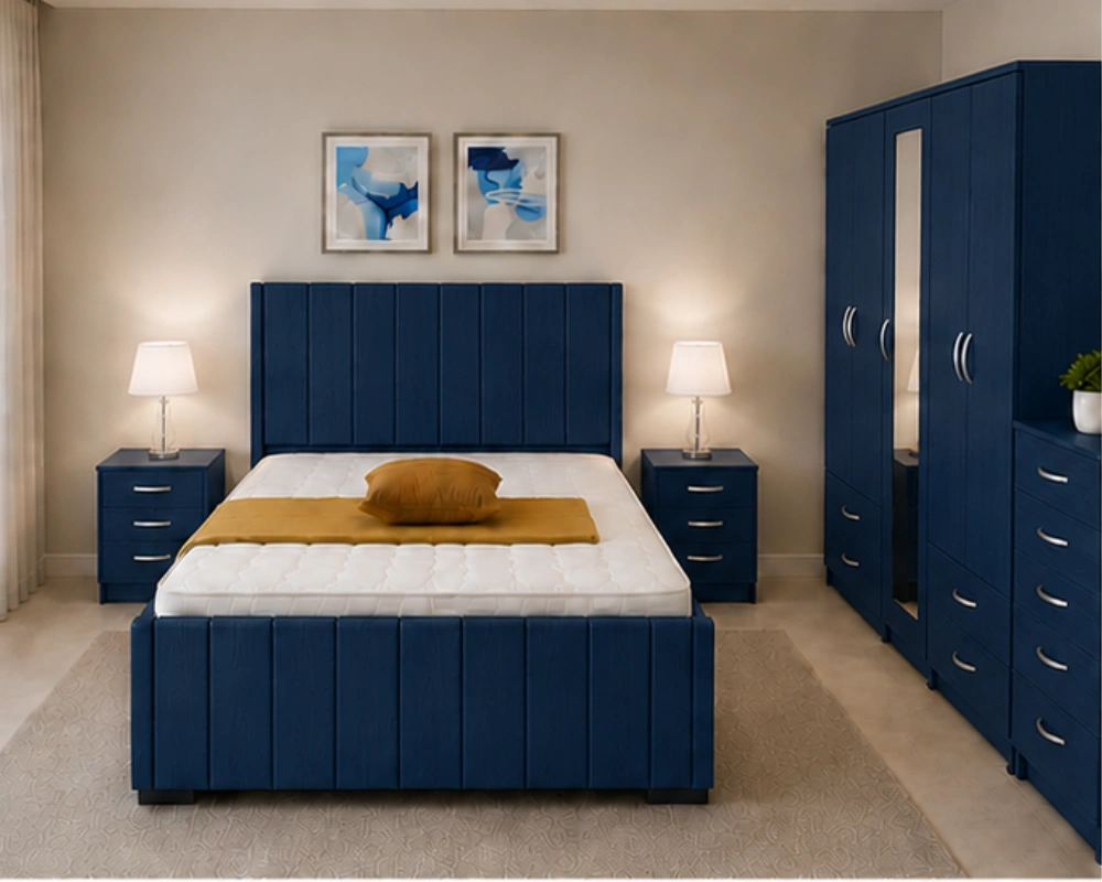 Complete Bedroom Furniture Set | Double Bed, Four Door Wardrobe With Four Drawer - Chest of Five Drawers With Two Bed Side Table - Image 3