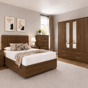Complete Home Bedroom Suite - 4 Door Wardrobe With Dual Mirrors And Four Bottom Drawers - Chest of Five Drawers