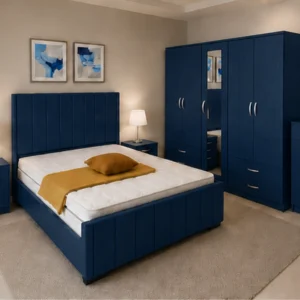 Complete Bedroom Furniture Set | Double Bed, Four Door Wardrobe With Four Drawer - Chest of Five Drawers With Two Bed Side Table