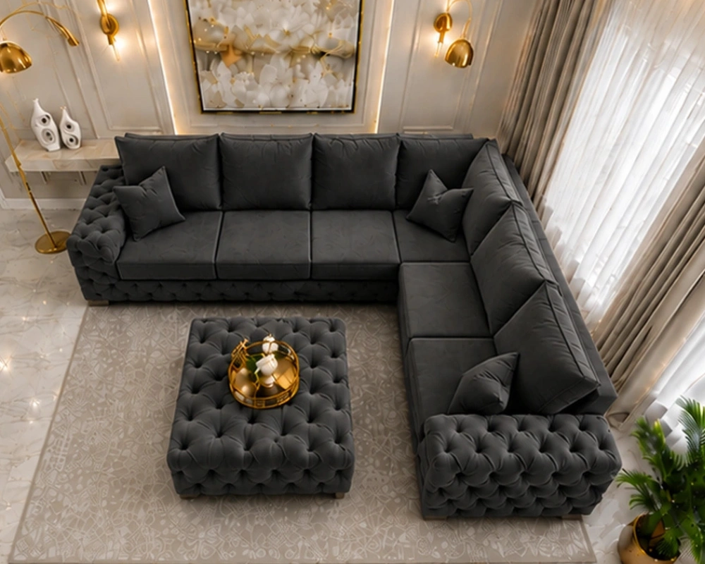5 Seater Charcoal Chesterfield Corner Sofa – Premium Buttoned Luxury Design - Image 2
