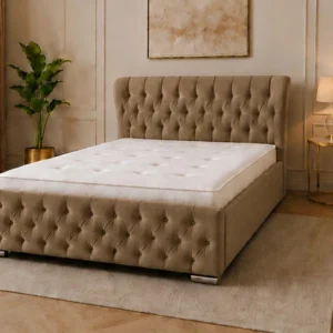 Chestnut Brown King Oxford Bed – Contemporary Luxury Headboard with Comfortable Mattress