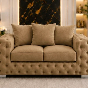 Oak 2 Seater Sofa - Luxury Quilted Button Tufted Fabric Sofa