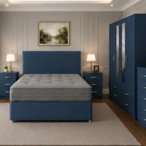 Luxury Bedroom Storage Collection - Four Door Wardrobe With Two Mirrors And Four Drawers - Double Bed - Five Drawer Chest