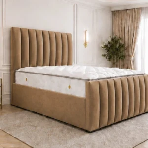 Brown King Size Bed – King Size Panel Bed with Mattress Included – 180 x 200 cm