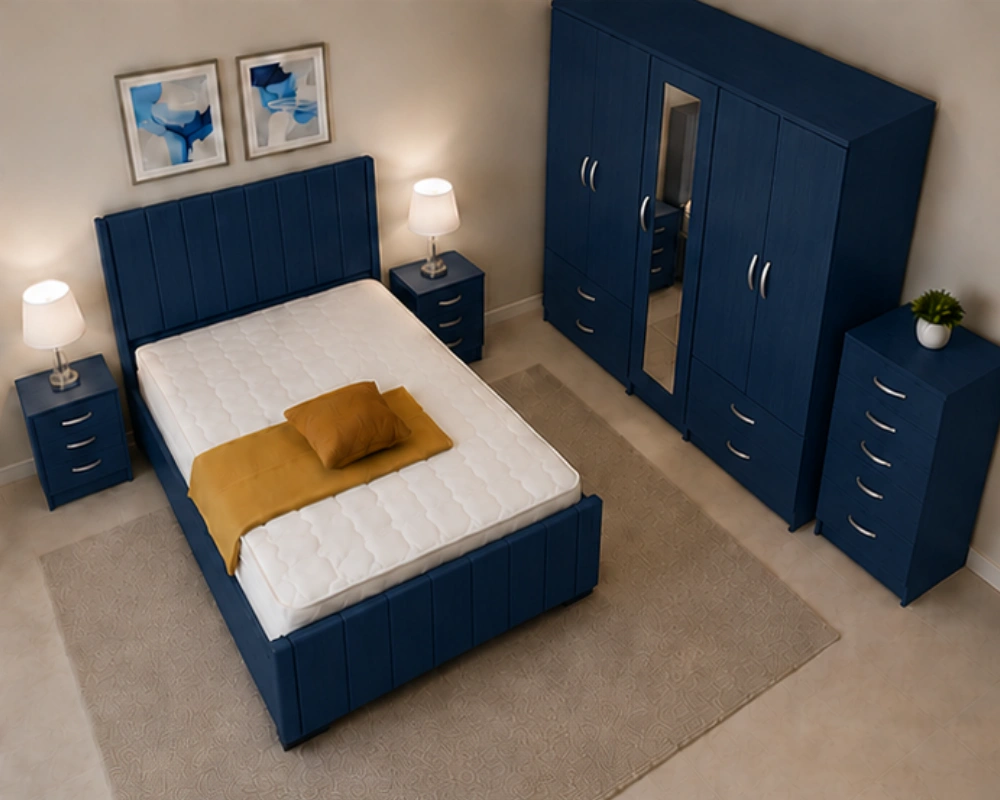 Complete Bedroom Furniture Set | Double Bed, Four Door Wardrobe With Four Drawer - Chest of Five Drawers With Two Bed Side Table - Image 5