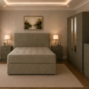 Family Bedroom Package - Double Bed - 4 Door Wardrobe With Full Length Mirrors And Bottom Drawers - Two Bedside Tables