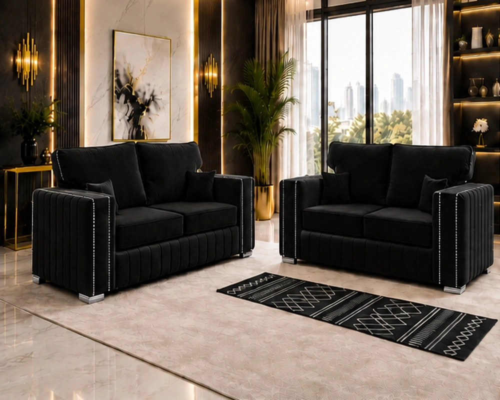 Black 3+2 Sofa Set – Elegant Contemporary Lounge Suite with Premium Finish - Image 2