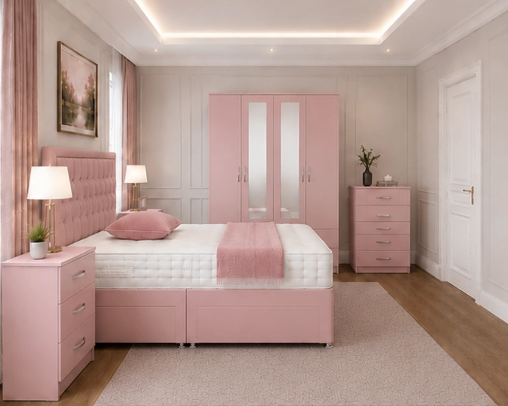 Modern Storage Bedroom Furniture - Double Bed - Four Door Wardrobe With Two Full Mirrors - Four Bottom Drawers - Image 3
