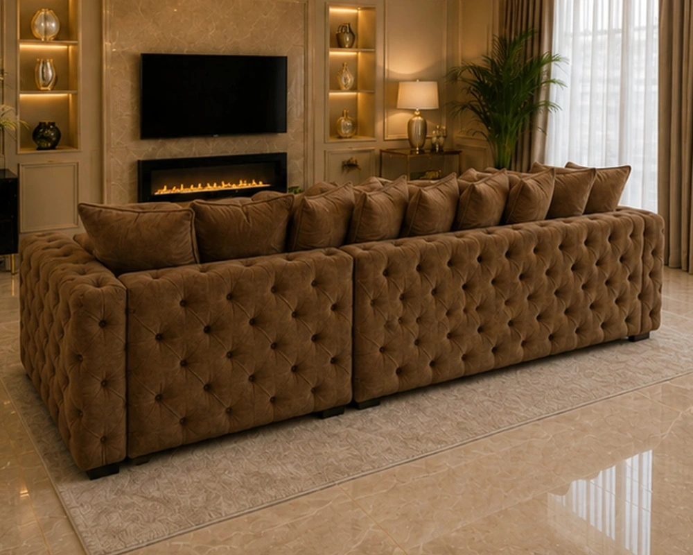 Elegant Oak L Shape Sofa – Warm Tones, Spacious Seating & Refined Detail - Image 4