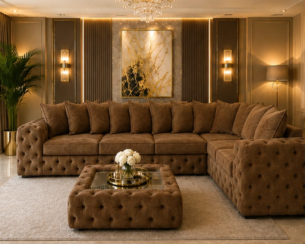 Elegant Oak L Shape Sofa – Warm Tones, Spacious Seating & Refined Detail - Image 2