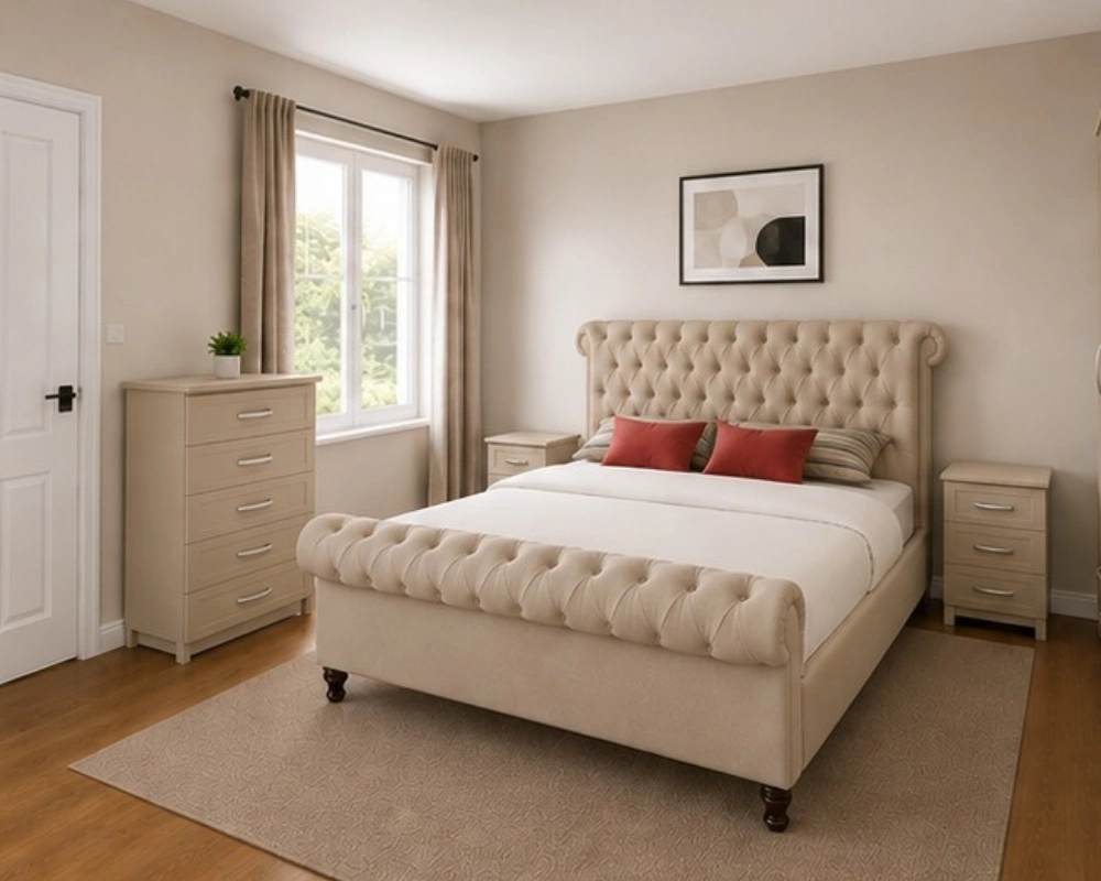 king Bed Furniture Set - Six Door Wardrobe With Four Drawer - Chest of Five Drawers With Two Bed Side Table - Image 4