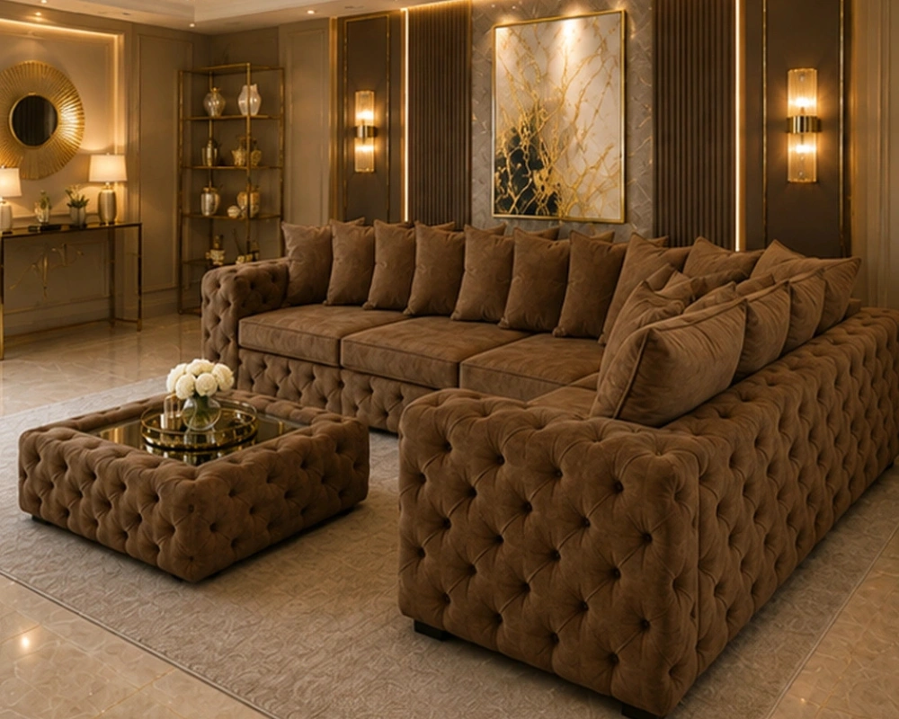 Elegant Oak L Shape Sofa – Warm Tones, Spacious Seating & Refined Detail - Image 3