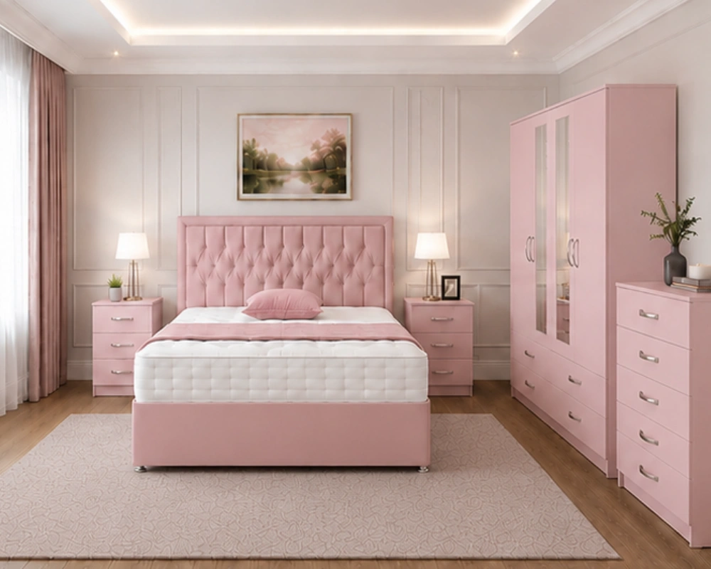 Modern Storage Bedroom Furniture - Double Bed - Four Door Wardrobe With Two Full Mirrors - Four Bottom Drawers - Image 5