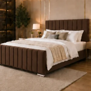 Luxury Bedroom Super King Bed Frame – Panel Line Super King Size Bed with Mattress
