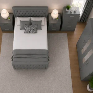 Modern Double Bed Set with Four Door Wardrobe With Four Drawer - Chest of Five Drawers With Two Bed Side Table