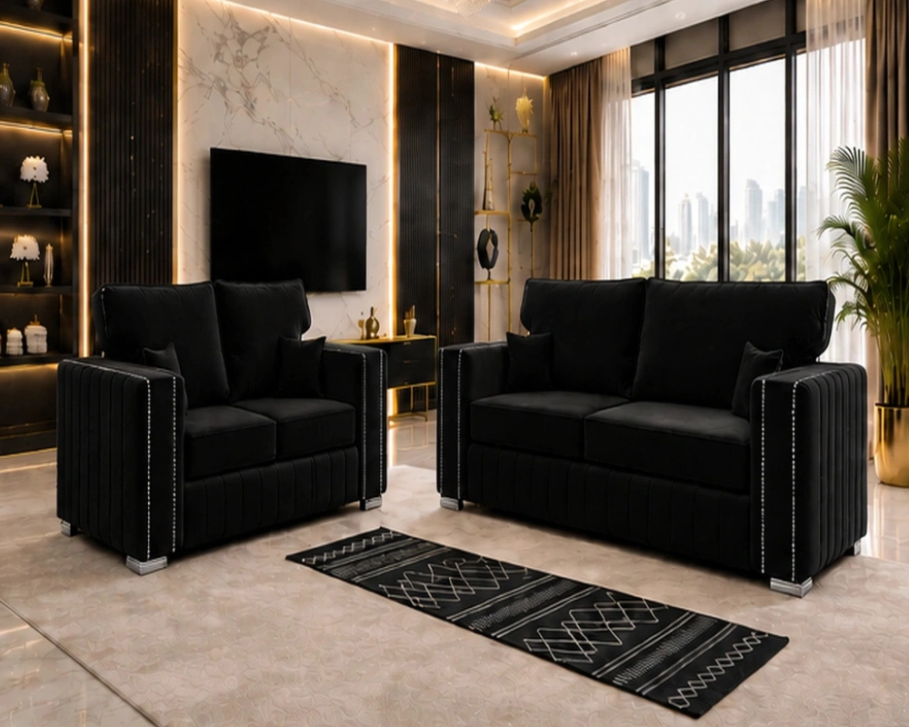 Black 3+2 Sofa Set – Elegant Contemporary Lounge Suite with Premium Finish