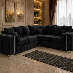 Black Corner Sofa Suite - Stylish L Shape Living Room Furniture