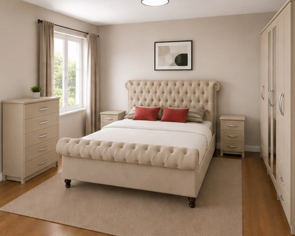 king Bed Furniture Set - Six Door Wardrobe With Four Drawer - Chest of Five Drawers With Two Bed Side Table - Image 2