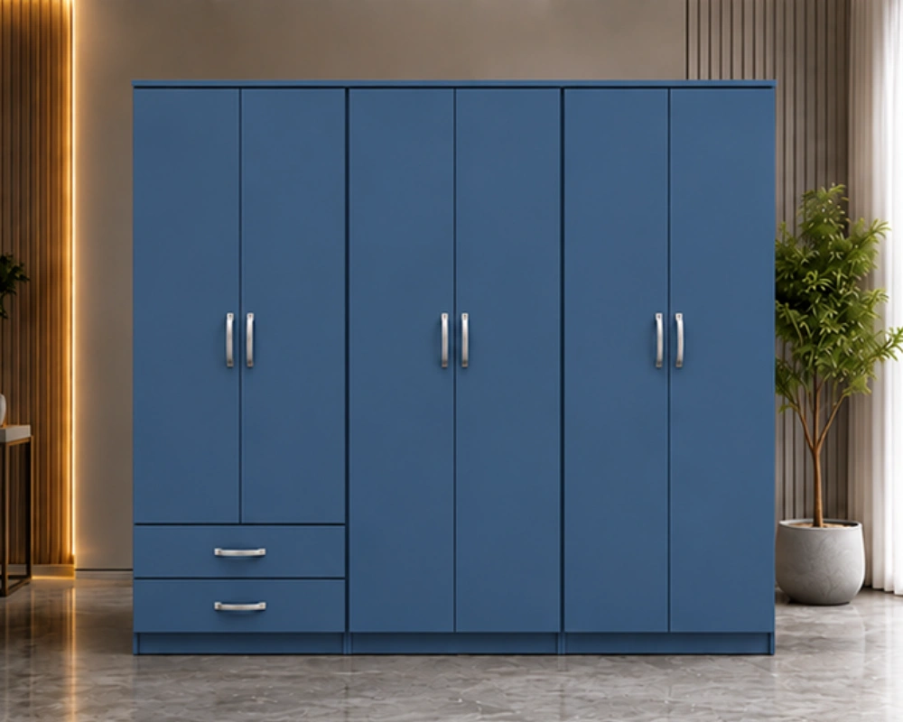 6 Door Wardrobe for Bedroom with 2 Spacious Bottom Drawers