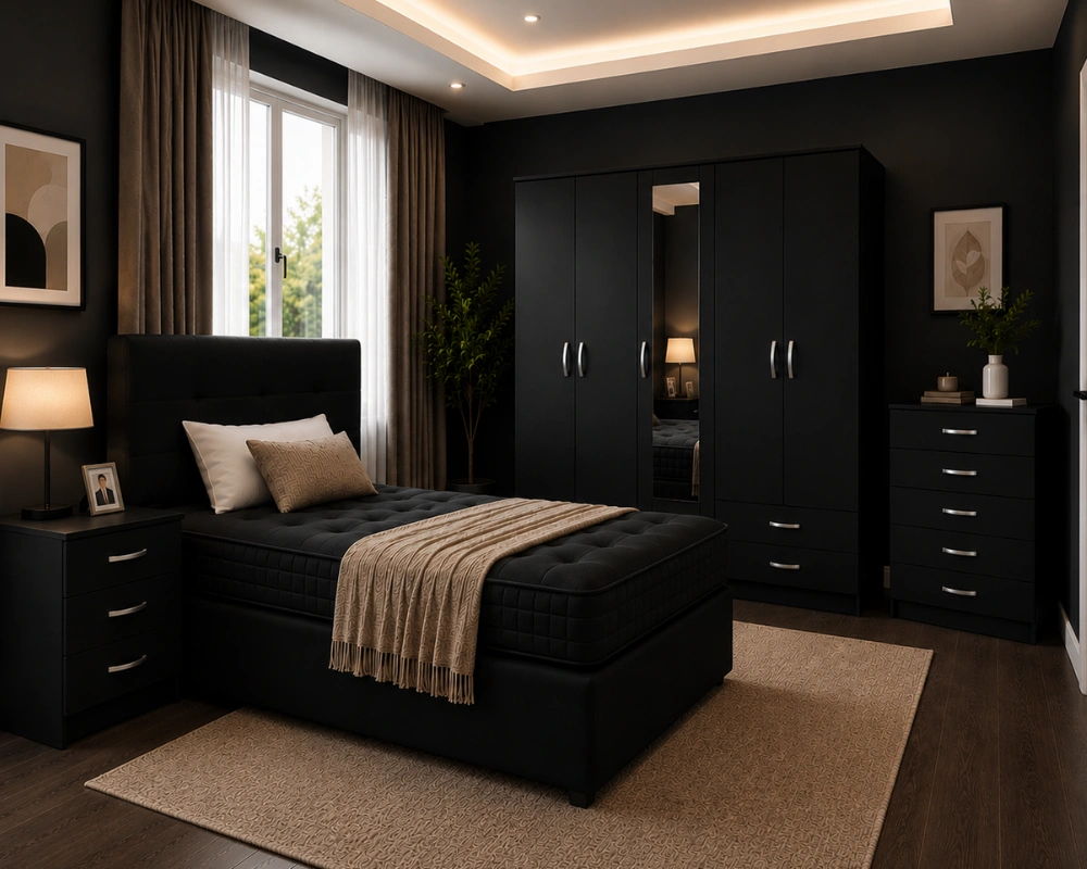 Double Bed Furniture Set - Five Door Wardrobe With One Full Length Mirror And Four Bottom Drawers - Chest of Five Drawers - Two Bedside Tables - Image 3