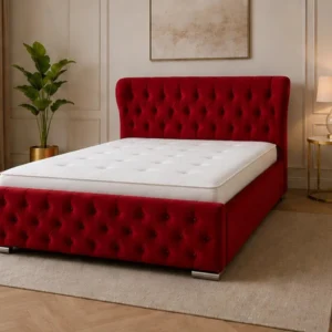 Burgundy Red King Oxford Bed – Stylish 180 × 200 cm Upholstered Design with Mattress