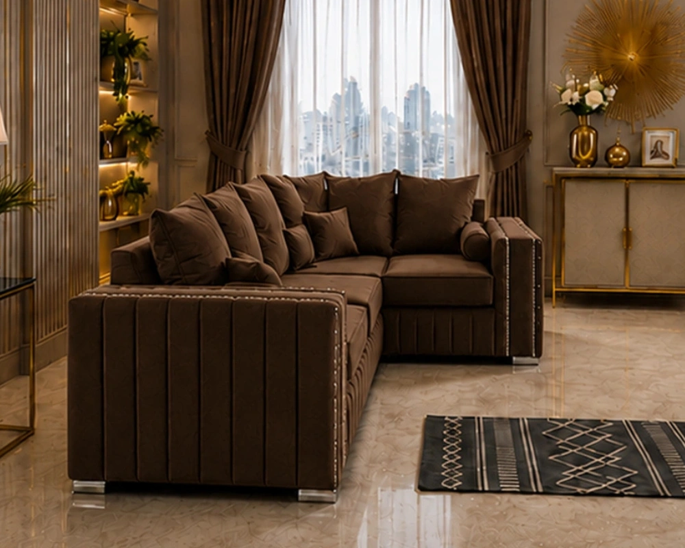 Walnut Corner Sofa - Luxury L Shape Sofa - Elegant Contemporary Living Room Furniture - Image 3