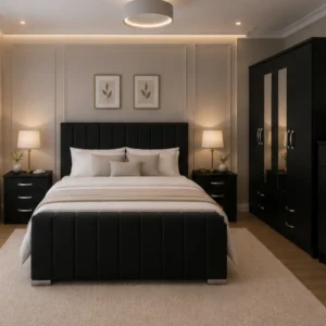 Luxury Double Bed Set With Four Door Wardrobe With Four Drawer - Chest of Five Drawers With Two Bed Side Table