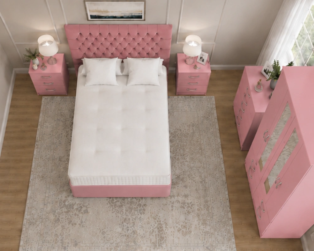 Stylish Pink Complete Bedroom Furniture Set – Four Door Wardrobe with Four Bottom Drawers - Image 3